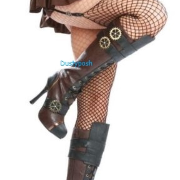 Steampunk Knee High Lace Up 4" Heel Boot Wild West Sexy Goth Cosplay Pirate - Picture 4 of 5
